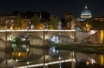 Night  view in the center of Rome with St Peter's Dome
