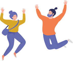 Happy young people jumping flat illustration