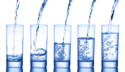 pouring water into glass