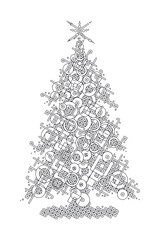 Abstract geometric black and white christmas tree with a star