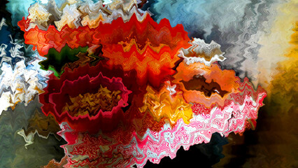 Abstract blurred background with a wave filter, in it there is a dominant red color in the middle.