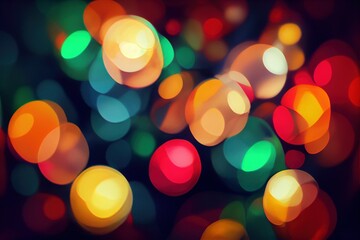 Blurred Christmas colorful lights decorations. Bokeh background. Warm colors.
