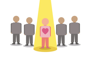 Vector of love concept or business concept of first impression when you see someone is right person. illustration vector outstanding person,first impression in online shopping of love business concept