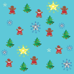 set of christmas trees and snowflakes