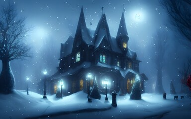 Naklejka premium Winter Christmas Landscape