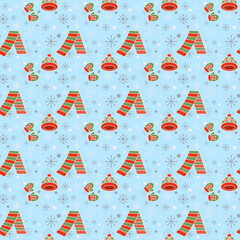 Naklejka premium Seamless pattern with winter apparel