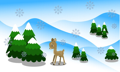 Winter landscape with deer