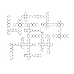 Blank crossword puzzle grid, empty template round circles to fill in for riddle, educational or leisure game, ready to be used for making any word puzzle