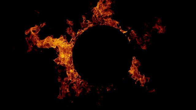 Super slow motion of fire circle isolated on black background. Filmed on high speed cinema camera, 1000 fps.