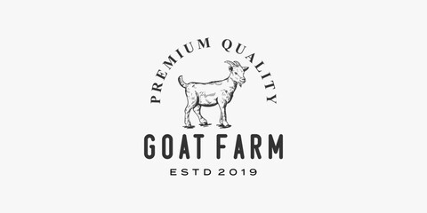 farm goat with hand drawing premium logo