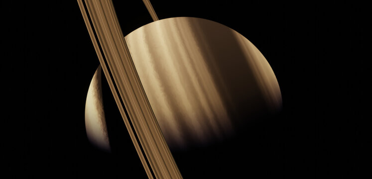 Closeup image of planet Saturn and rings