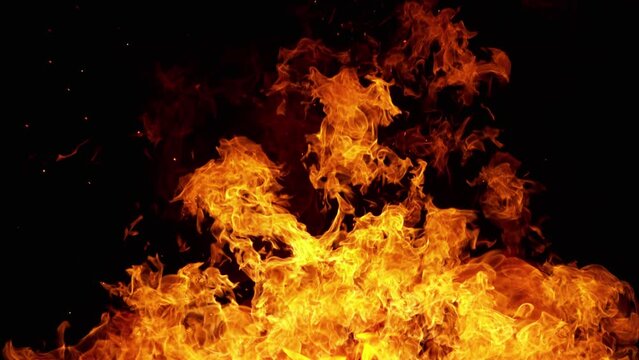 Super slow motion of fire isolated on black background. Filmed on high-speed cinema camera,  1000fps.