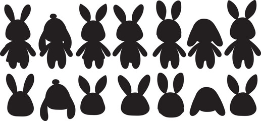 silhouette rabbits, hares cartoon set isolated vector