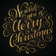 We wish you a Merry Christmas golden calligraphy design banner