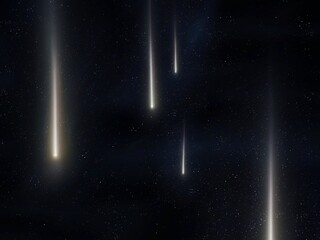 A group of meteorites entered the atmosphere. Glow of falling meteors in the sky with stars.