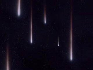 A group of meteorites entered the atmosphere. Glow of falling meteors in the sky with stars. © Nazarii