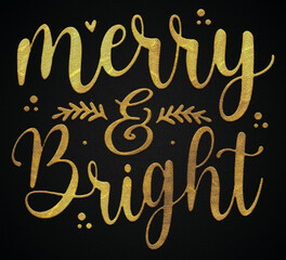 Merry & bright golden calligraphy design banner