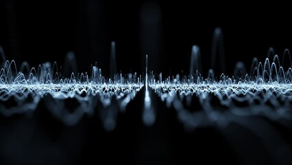 Abstract looped artistic digital technology music equalizer detailed lines on black background.	
