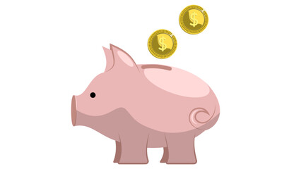 Pink porcelain piggy bank with gold coins