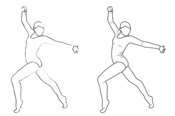 Outline figure of a gymnast in a sports pose. Gym girl silhouette sketch. Gymnastics.