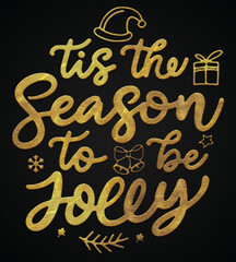 Tis the season to be jolly golden calligraphy design banner