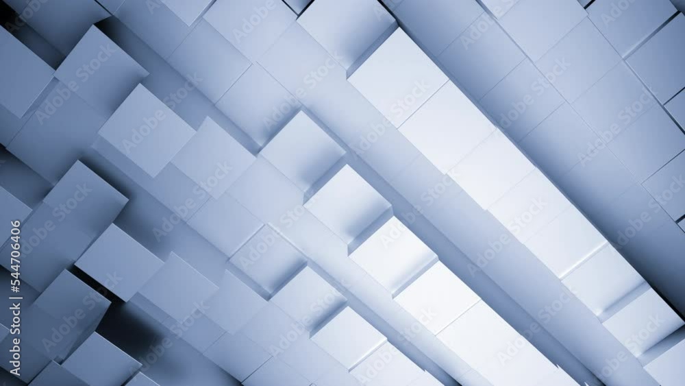 Poster blue and gray background. design. bright squares tightly glued together in 3d format are separated a