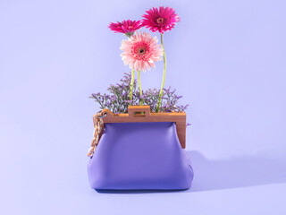 Purple fashion lady handbag clutch with pink flowers - 544706852