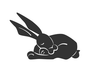 Black Rabbit lying down. Minimalist vector illustration on white background