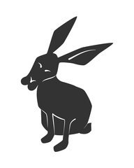 Black Rabbit sit up. Minimalist vector illustration on white background