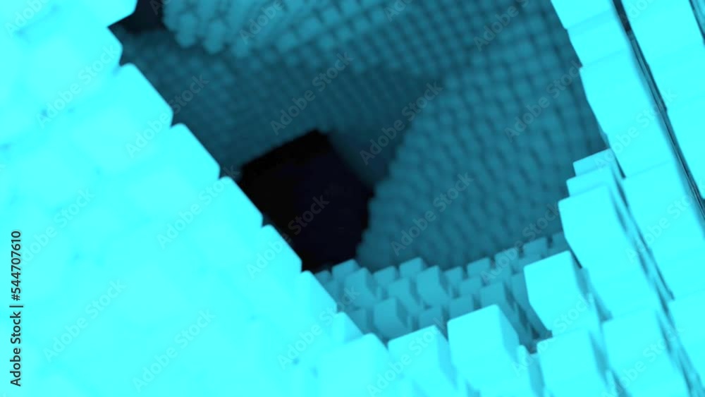 Poster abstract 3d structure of neon cubes formations flowing on a black background. design. waving texture