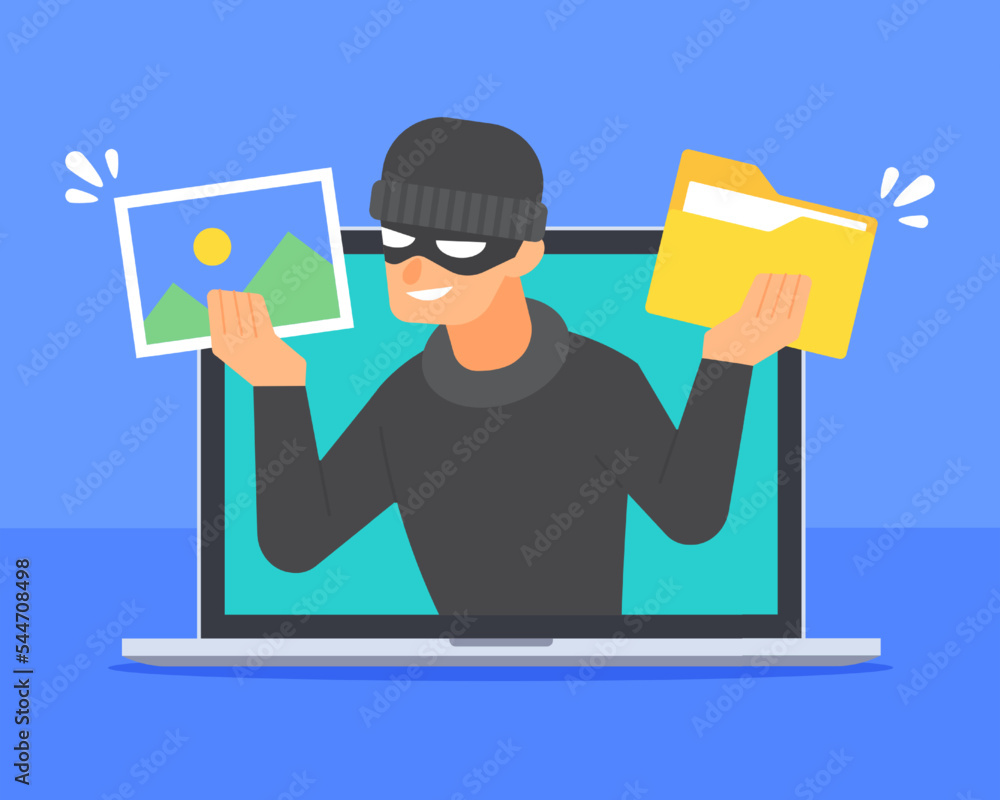 Leinwandbilder hacker inside laptop holding image file and document folder icon. concept of computer security, data