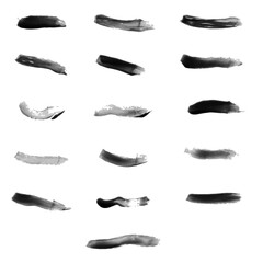 Vector set of black smear and line brushes for art painting