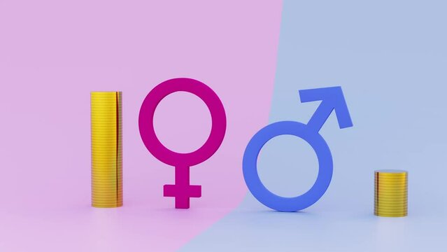 3d rendering illustrating the increase in women's earnings and decrease in men's wages, wealth among women, earning at the expense of men,women's careers and increasing earnings