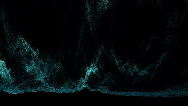 Green particle mesh waveform on black background 