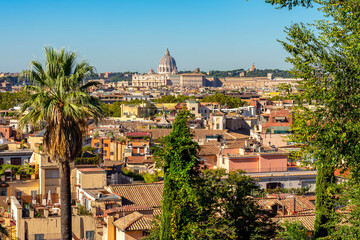 Fototapeta na wymiar Rome cityscape with St. Peter's basilica in Vatican seen from Pincian hill, Italy