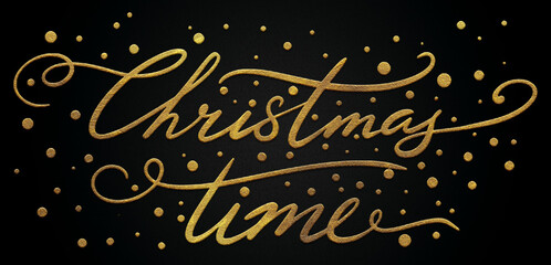 Fototapeta na wymiar Christmas time golden calligraphy design banner