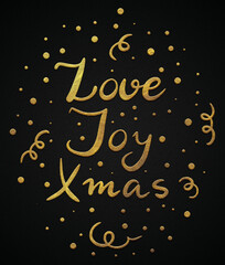 Love joy Xmas golden calligraphy design banner