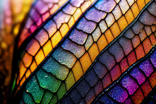 Close up on a amazing colorful butterfly wing. Abstract background. Colorful texture of butterfly wing.