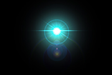 Lens flare effect on dark background. Digital illustration.