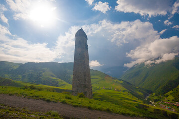 Mountain summer. Ingushetia towers