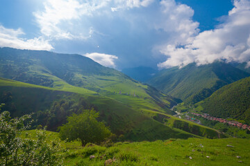Mountain summer. Ingushetia towers