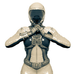 cosmonaut girl is ready to fight on white background © DM7