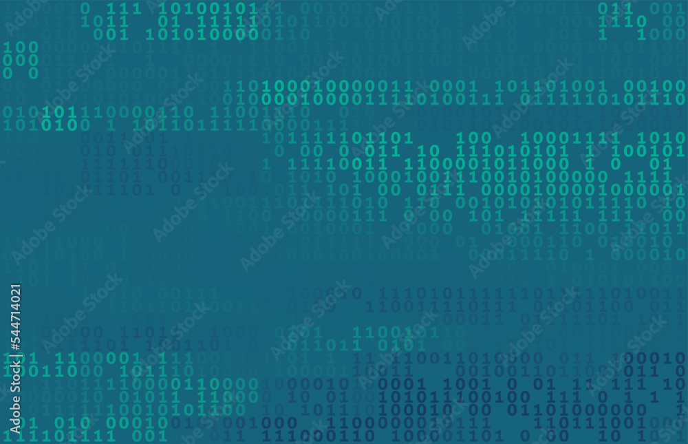 Poster Binary code by green and blue numbers on blumine background