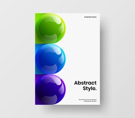 Modern realistic spheres annual report concept. Premium corporate brochure A4 vector design template.