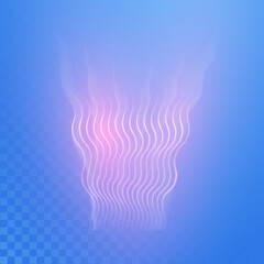 Warm air flow on a light background. Infrared wind wave light effect. Realistic movement of rarefied water from a humidifier. The concept of power radiation of air flow.