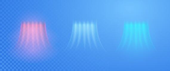Warm air flow on a light background. Infrared wind wave light effect. Realistic movement of rarefied water from a humidifier. The concept of power radiation of air flow.