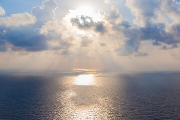 Sea. Sunset with beams