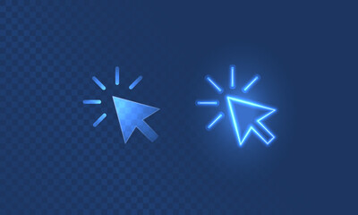 Cursor click here neon in light effect. Digital icon for navigation or pointer. Vector illustration of touch icon in in digital futuristic style on transparent background