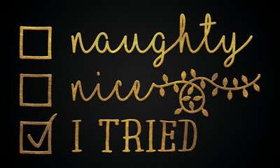 Naughty nice I tried golden calligraphy design banner