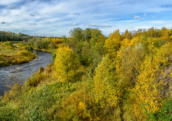 Fototapeta premium View of the river Tosna in the Sablinsky reserve in the Leningrad region